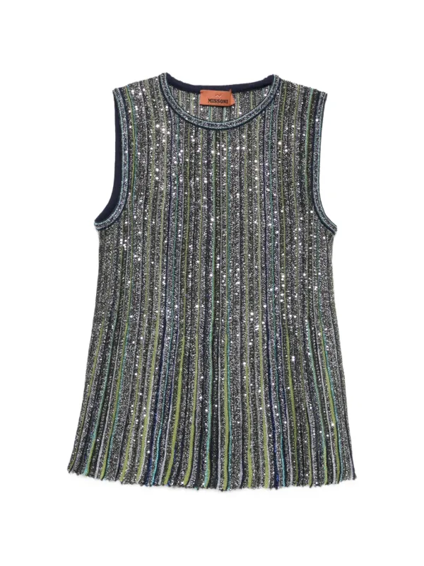 Missoni Sleeveless Ribbed Top with Sequins in Green