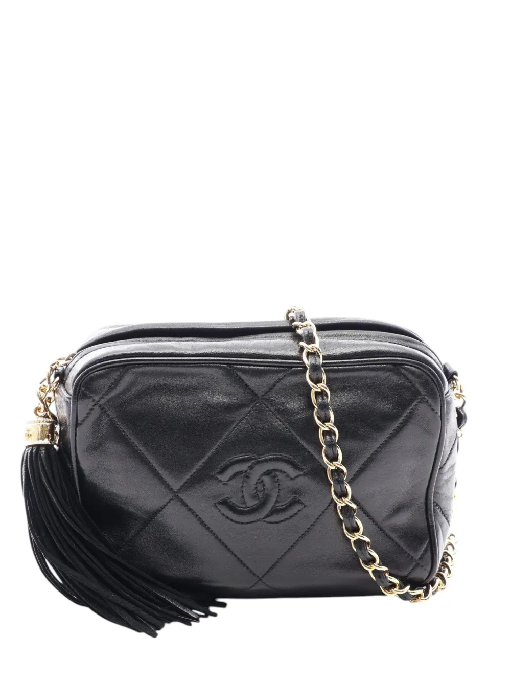 CHANEL Pre-Owned 1986-1988 CC Quilted Lambskin Tassel Camera Bag crossbody bag - Black