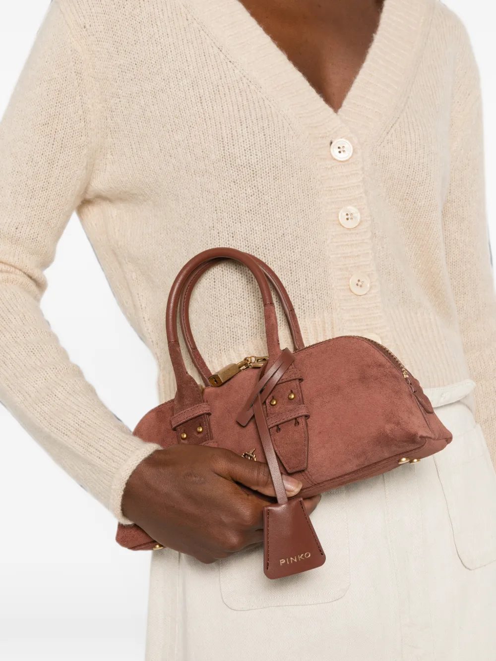 PINKO Kleine Escape suède shopper Bruin
