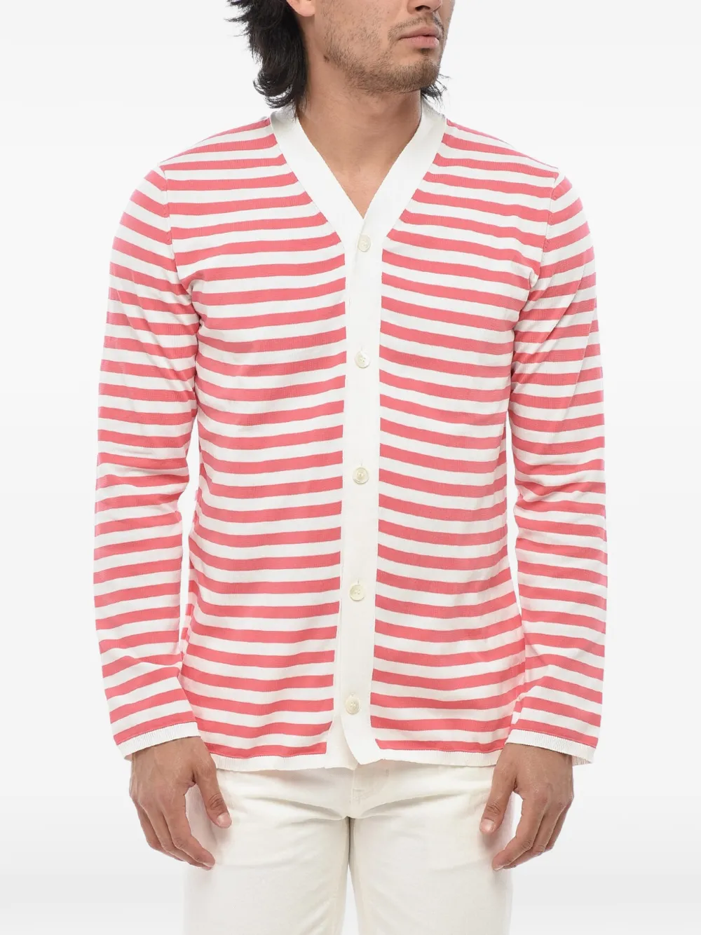 Comme Des Garçons striped V-neck cardigan - Rosa