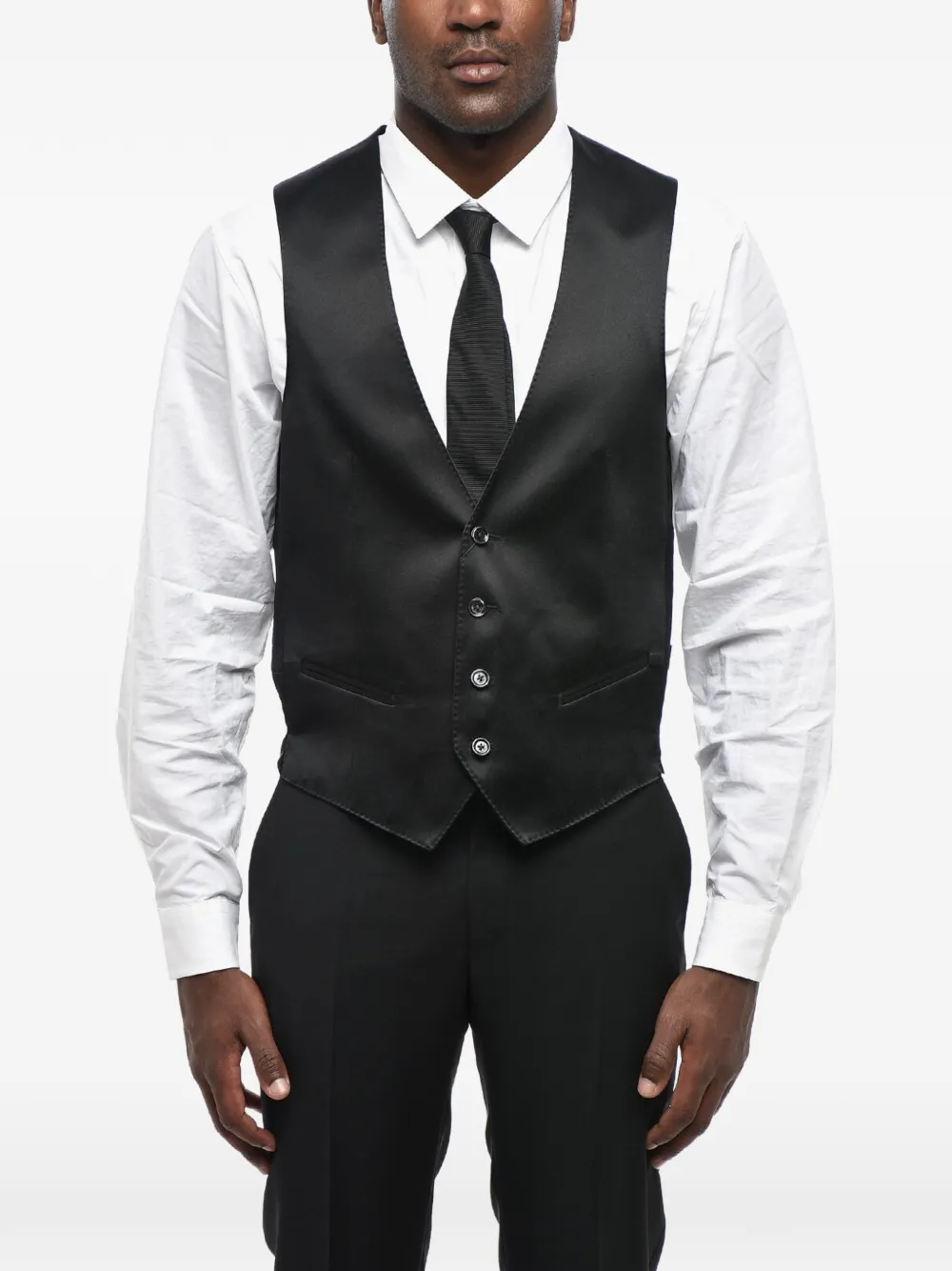 Corneliani 새틴 웰트 포켓 베스트 | 블랙 | Image 1