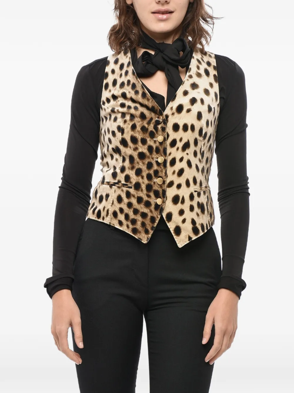 Tagliatore animal-print velvet vest - Nude