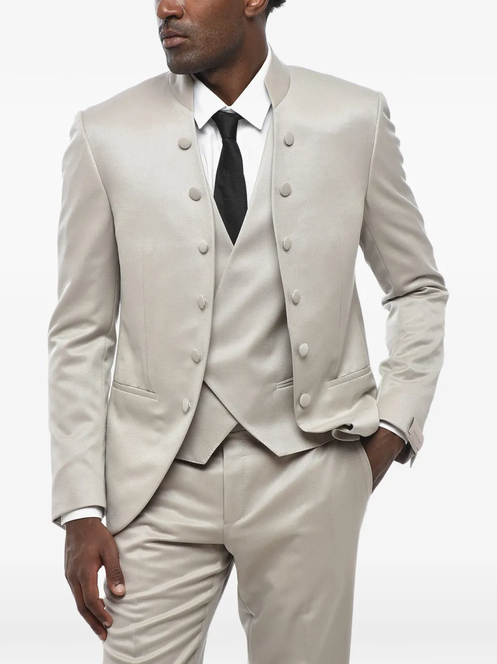 Corneliani 코리안 칼라 쓰리피스 수트 | 그레이 | Image 1