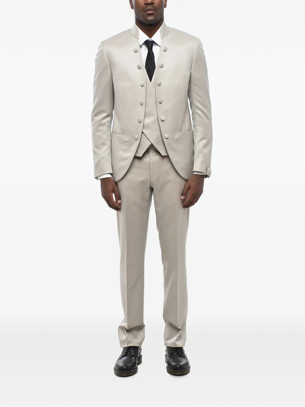 Corneliani three-piece Korean-collar suit Grijs