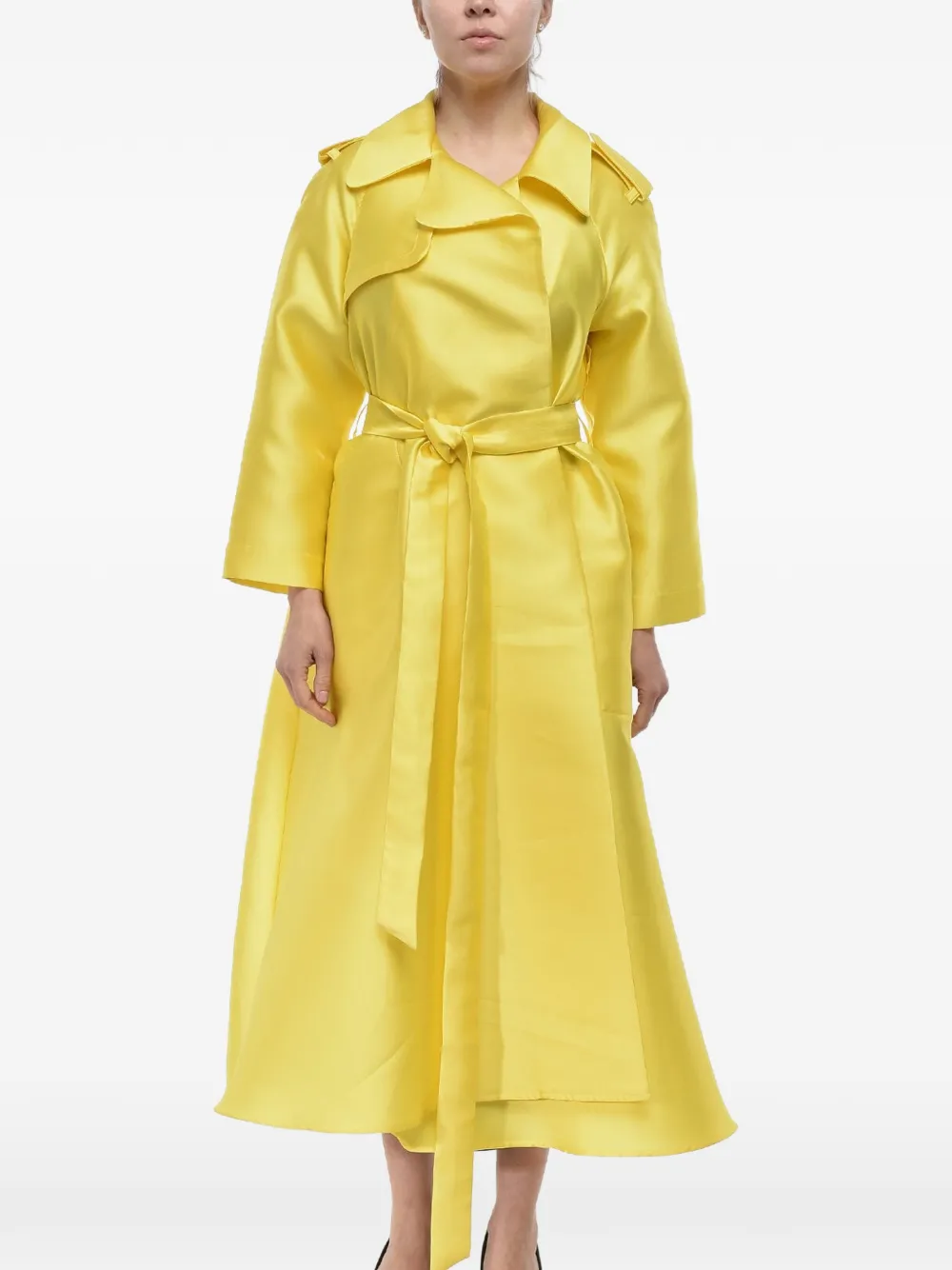 Super Blond Satin-finish Wrap Trench Coat In Yellow