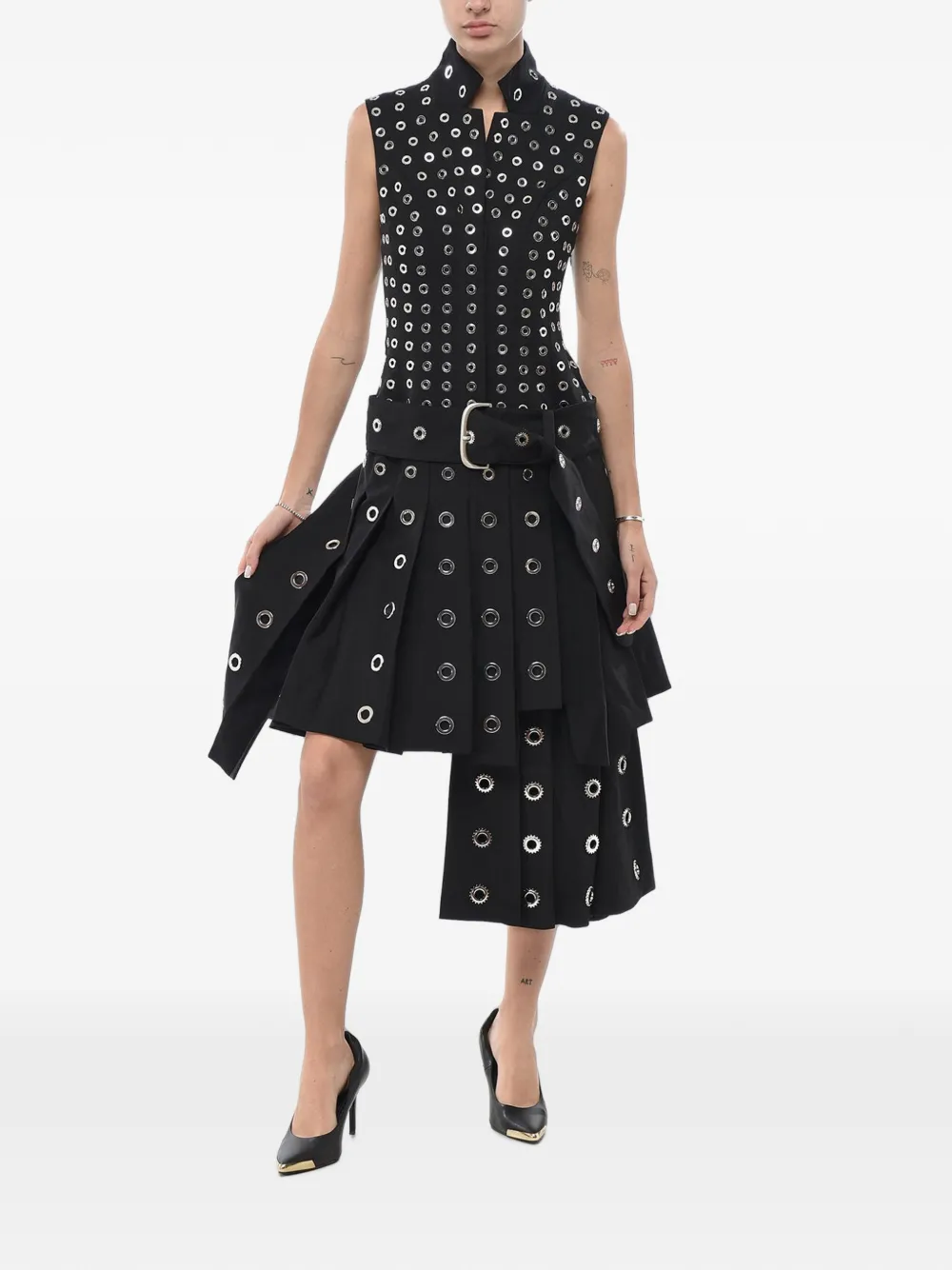 Off-White eyelet-embellished belted dress - Schwarz