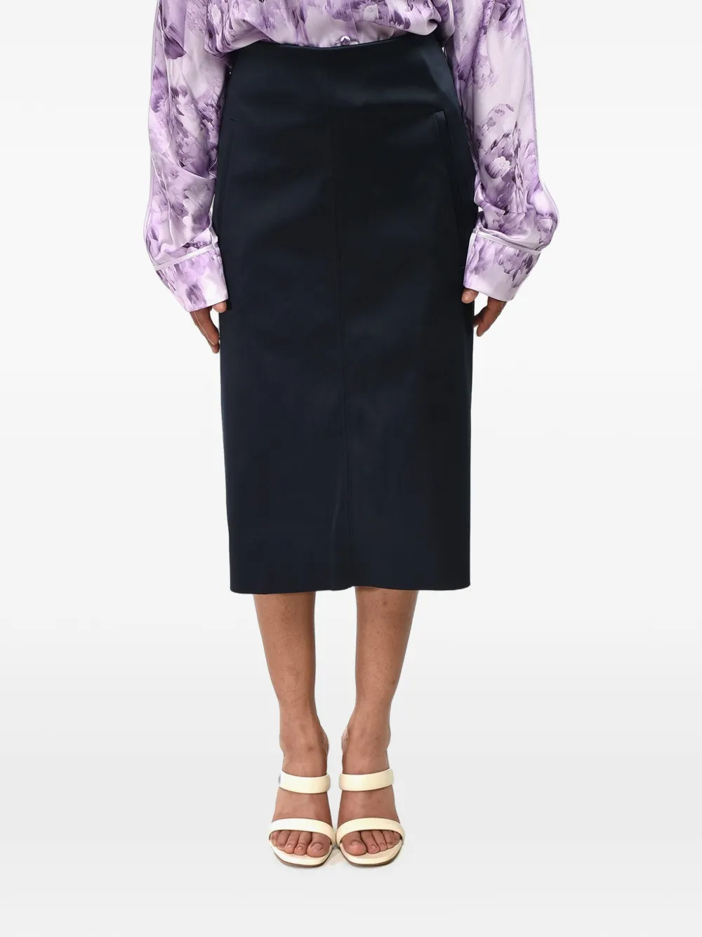 Off-White satin A-line midi skirt - Blau