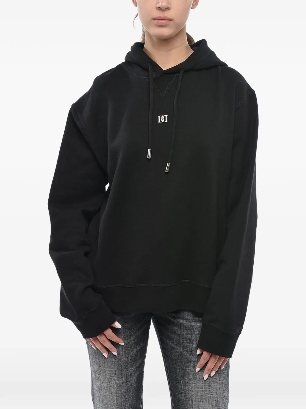 DSQUARED2 monogram-plaque drawstring hoodie - Schwarz