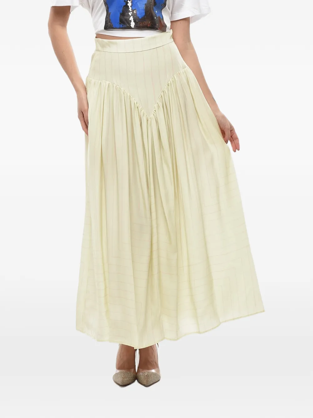 Stella McCartney striped pleated long skirt - Nude