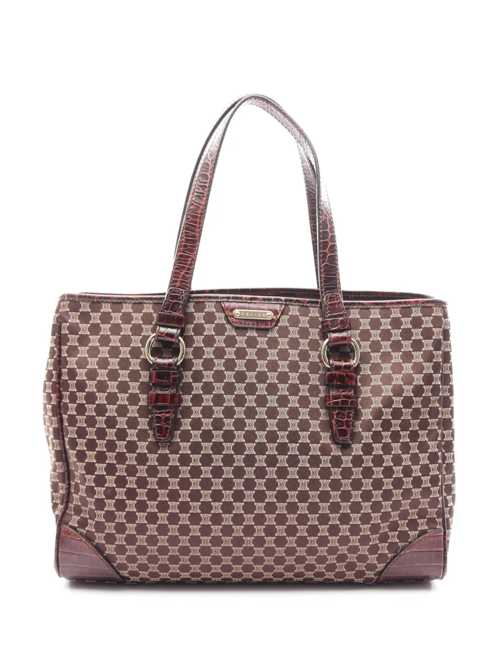 Celine Pre-Owned 1990-2000 Embossed Leather Trimmed Macadam Canvas tote bag - Marrone