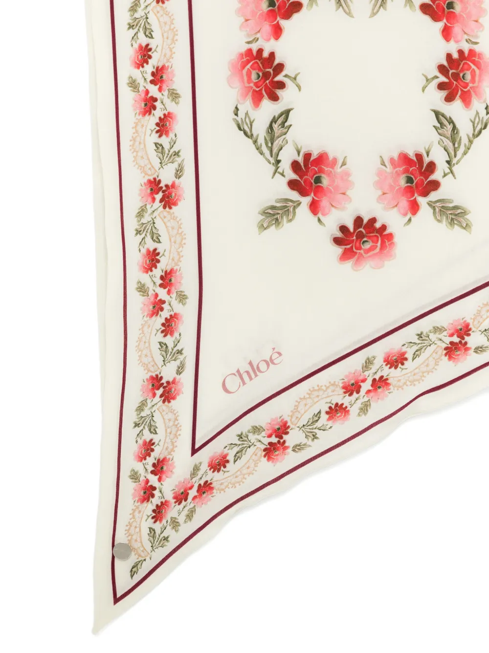 Chloé Folk mulberry silk scarf Beige