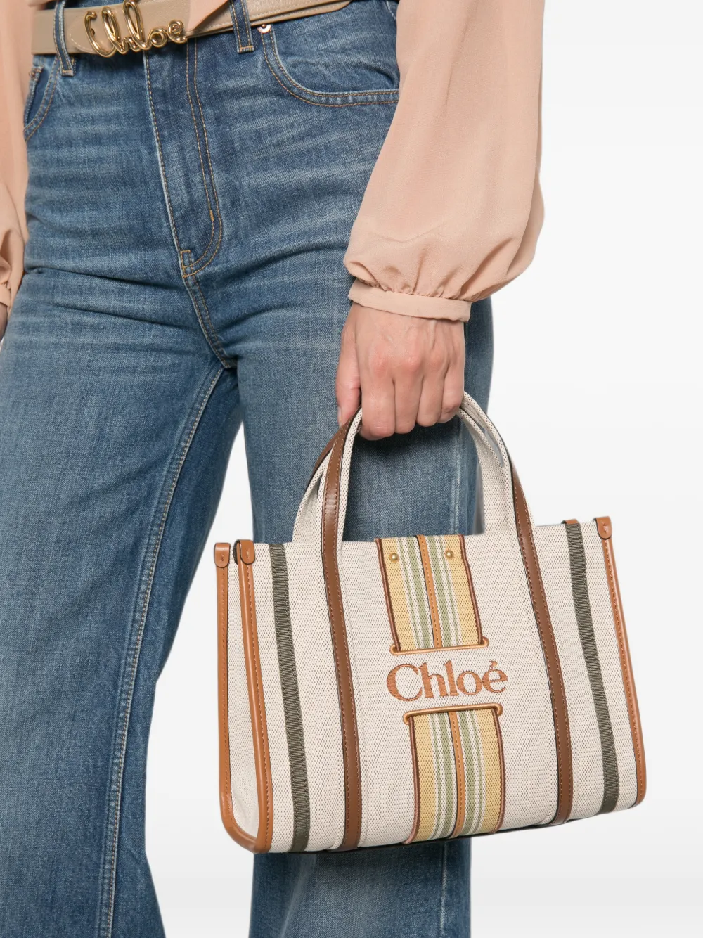 Chloé Kleine Woody Loop canvas shopper Beige