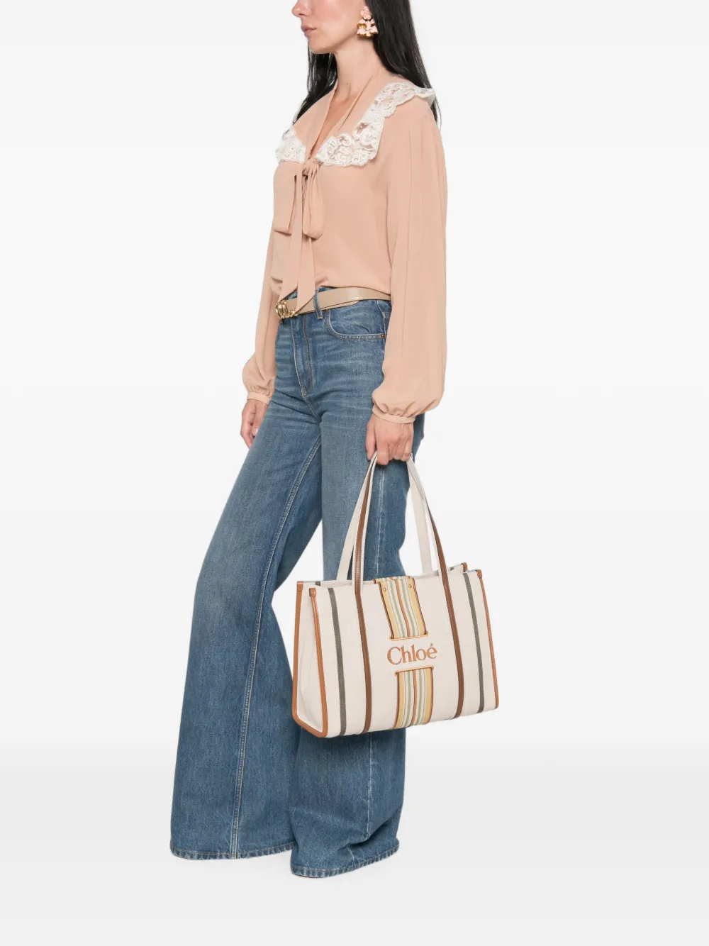 Chloé Woody Loop printed tote bag Beige