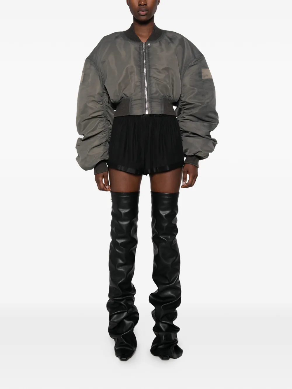 Rick Owens padded ruched-sleeve bomber jacket Grijs