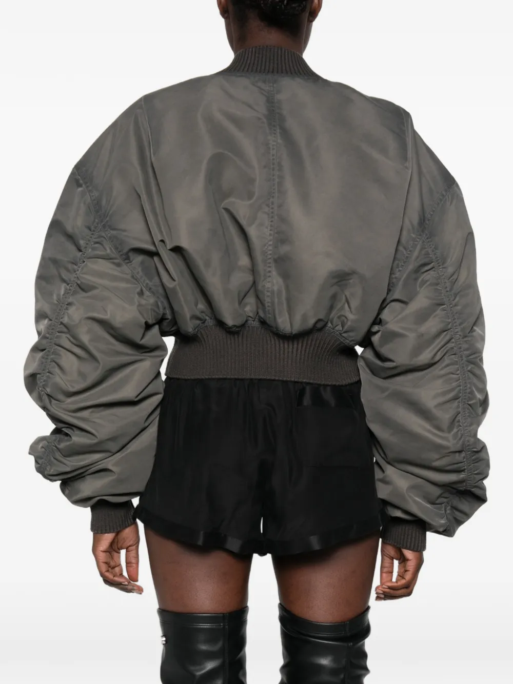 Rick Owens padded ruched-sleeve bomber jacket Grijs