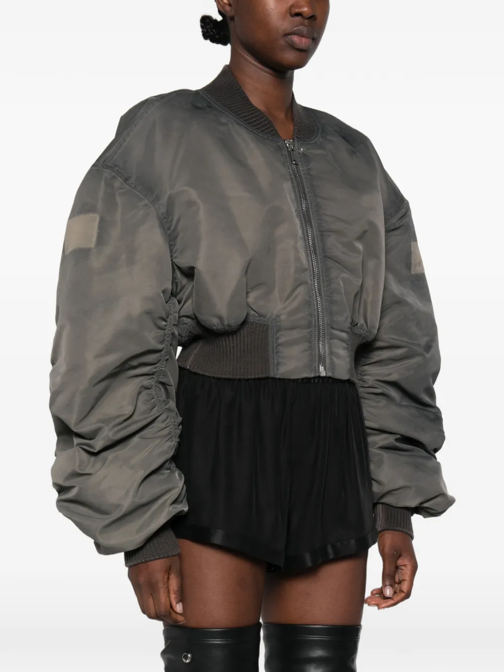 Rick Owens padded ruched-sleeve bomber jacket Grijs