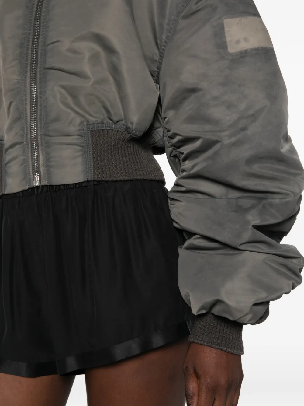 Rick Owens padded ruched-sleeve bomber jacket Grijs
