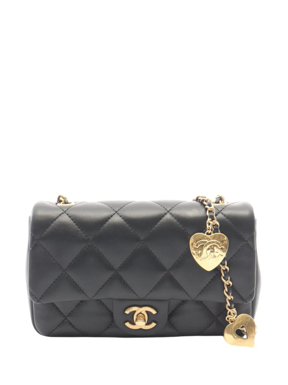 CHANEL Pre-Owned 2021-2026 Mini Rectangular Quilted Lambskin Heart Charms Flap crossbody bag - Black