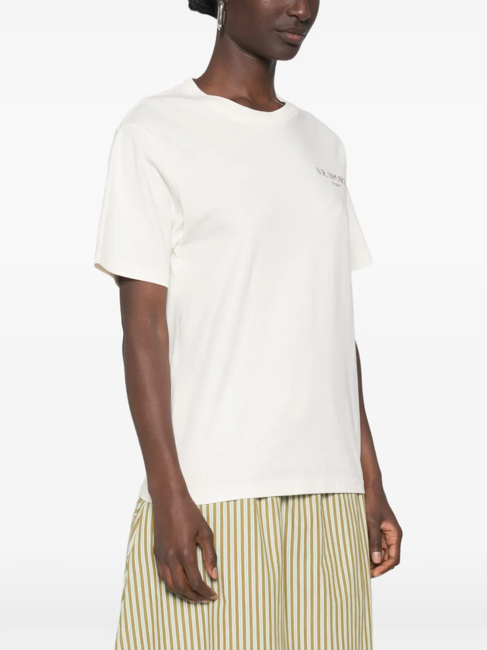 Sporty & Rich Katoenen T-shirt met logoprint Beige