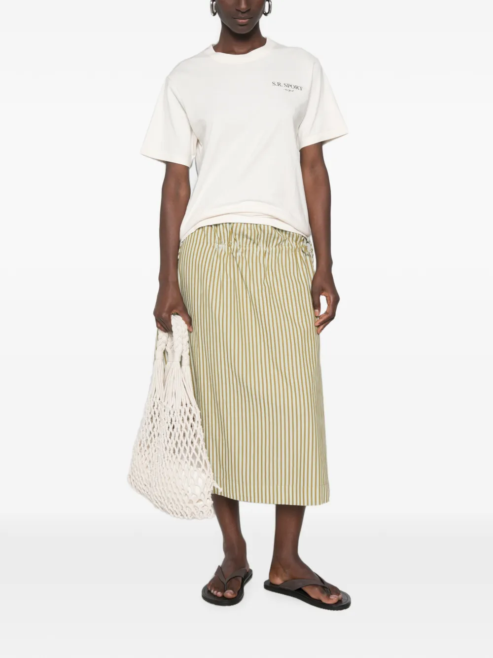 Sporty & Rich Katoenen T-shirt met logoprint Beige