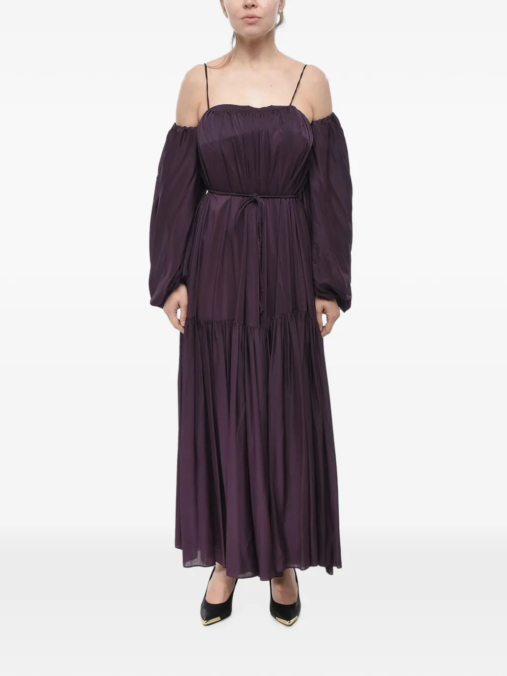 SUPER BLOND ruffled off-shoulder maxi dress - Violett
