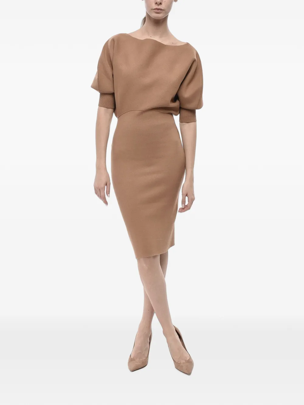 Super Blond Batwing-sleeve Knit Midi Dress In Brown