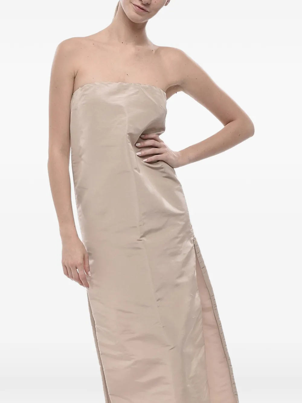SUPER BLOND strapless side-slit midi dress - Rosa