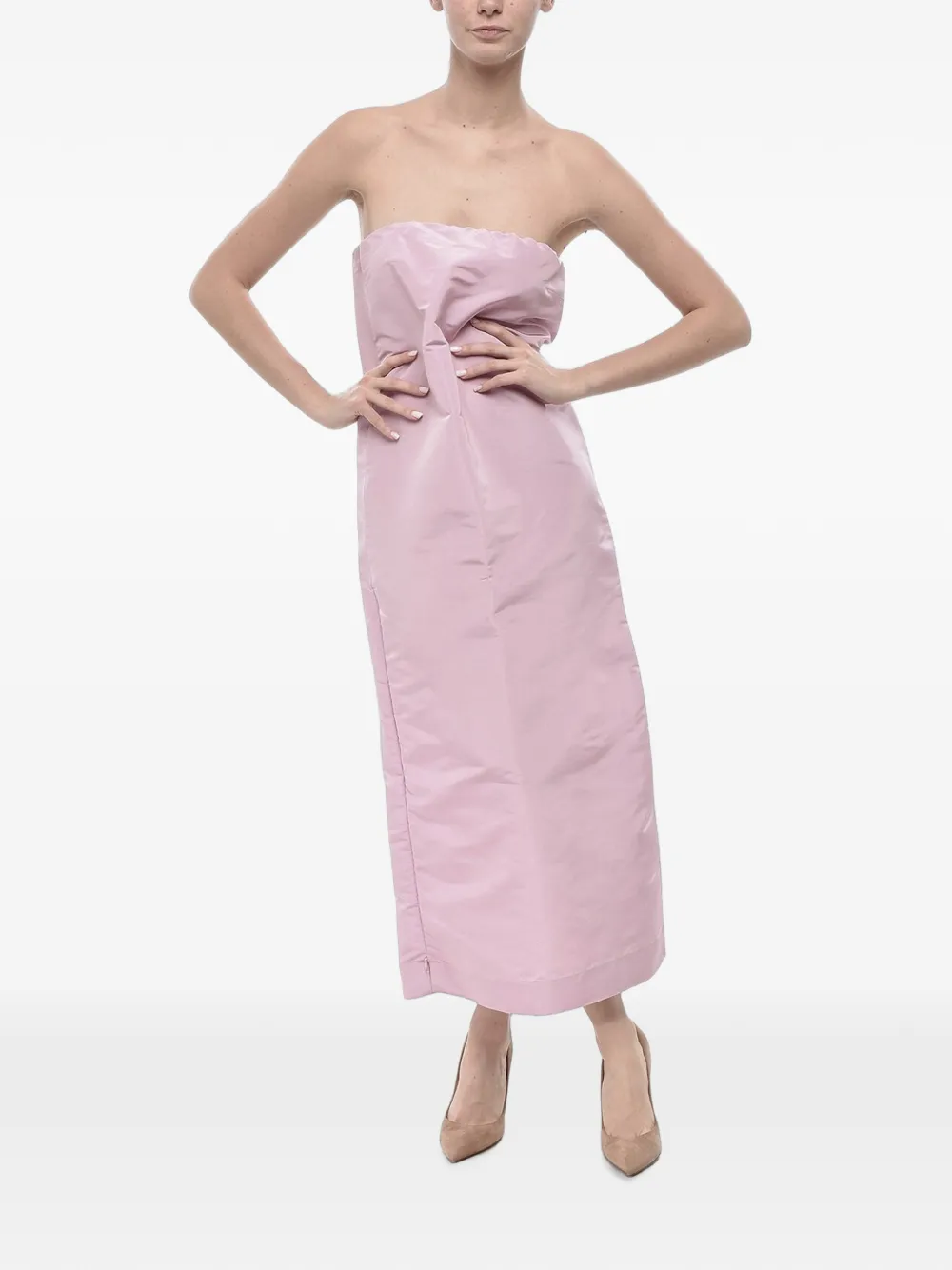 SUPER BLOND strapless side-slit maxi dress