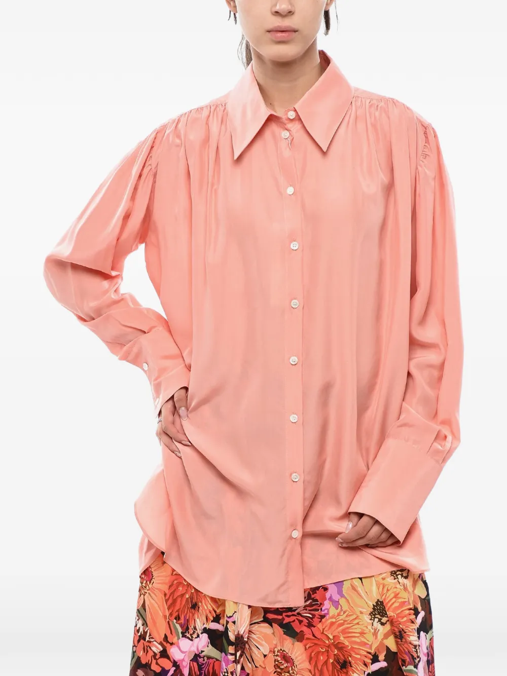 Stella McCartney Leona gathered-shoulder shirt - Rosa