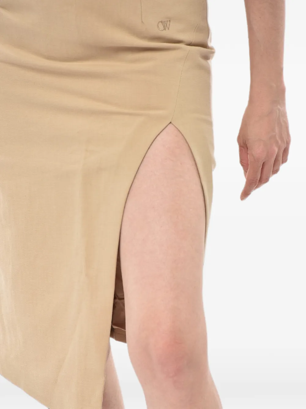 Off-White logo-embroidered slit-detail skirt Beige