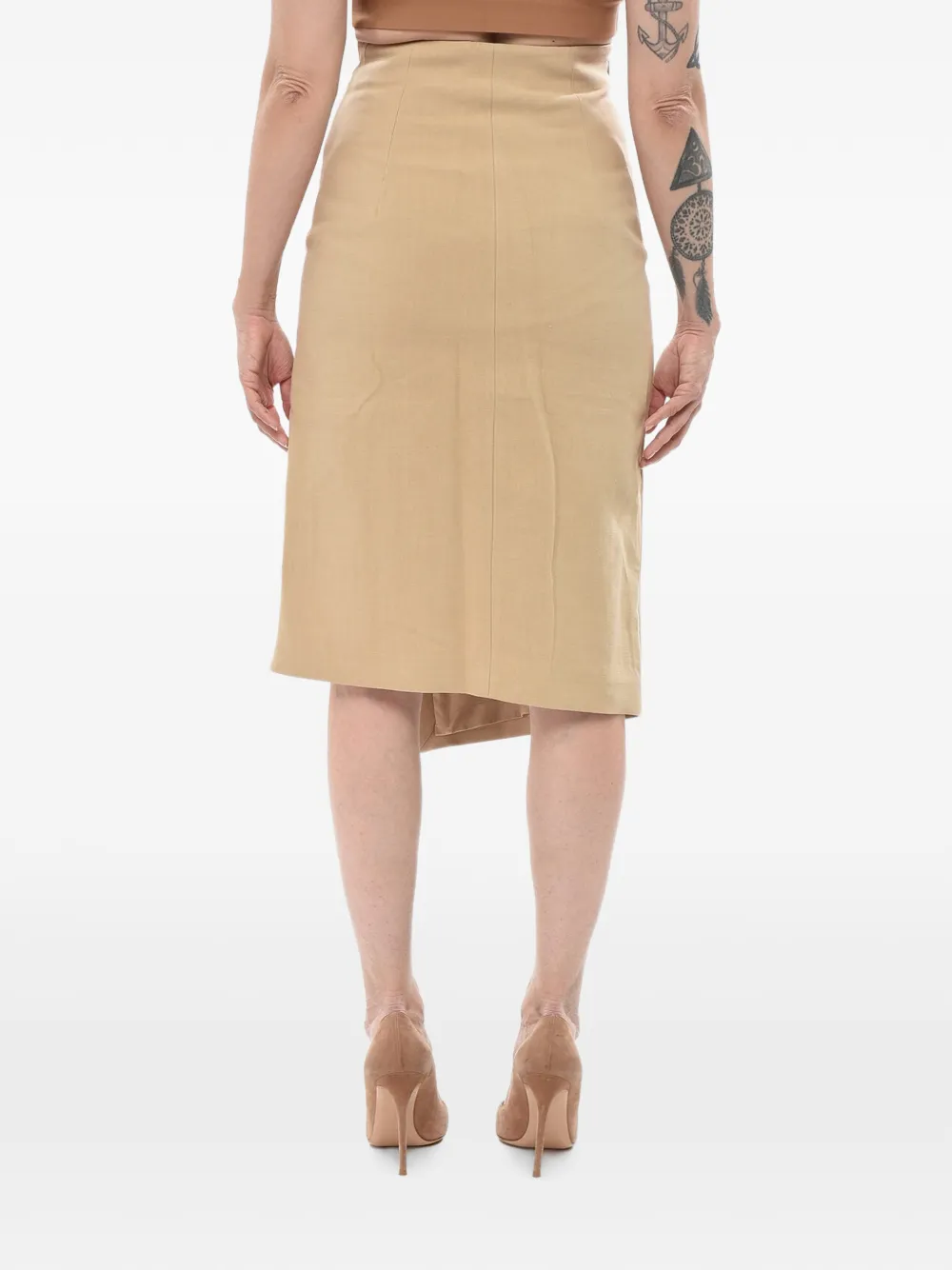 Off-White logo-embroidered slit-detail skirt Beige