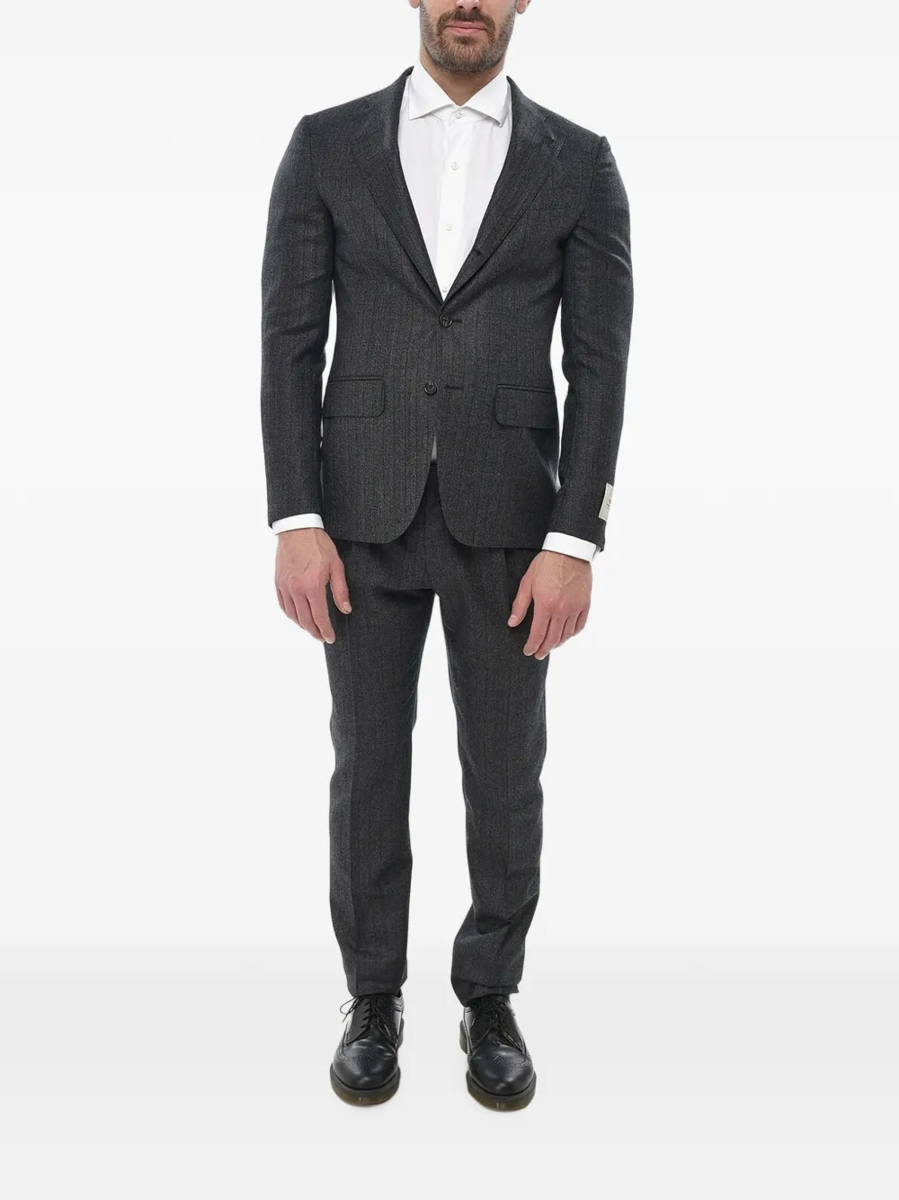 Corneliani virgin wool herringbone suit Grijs