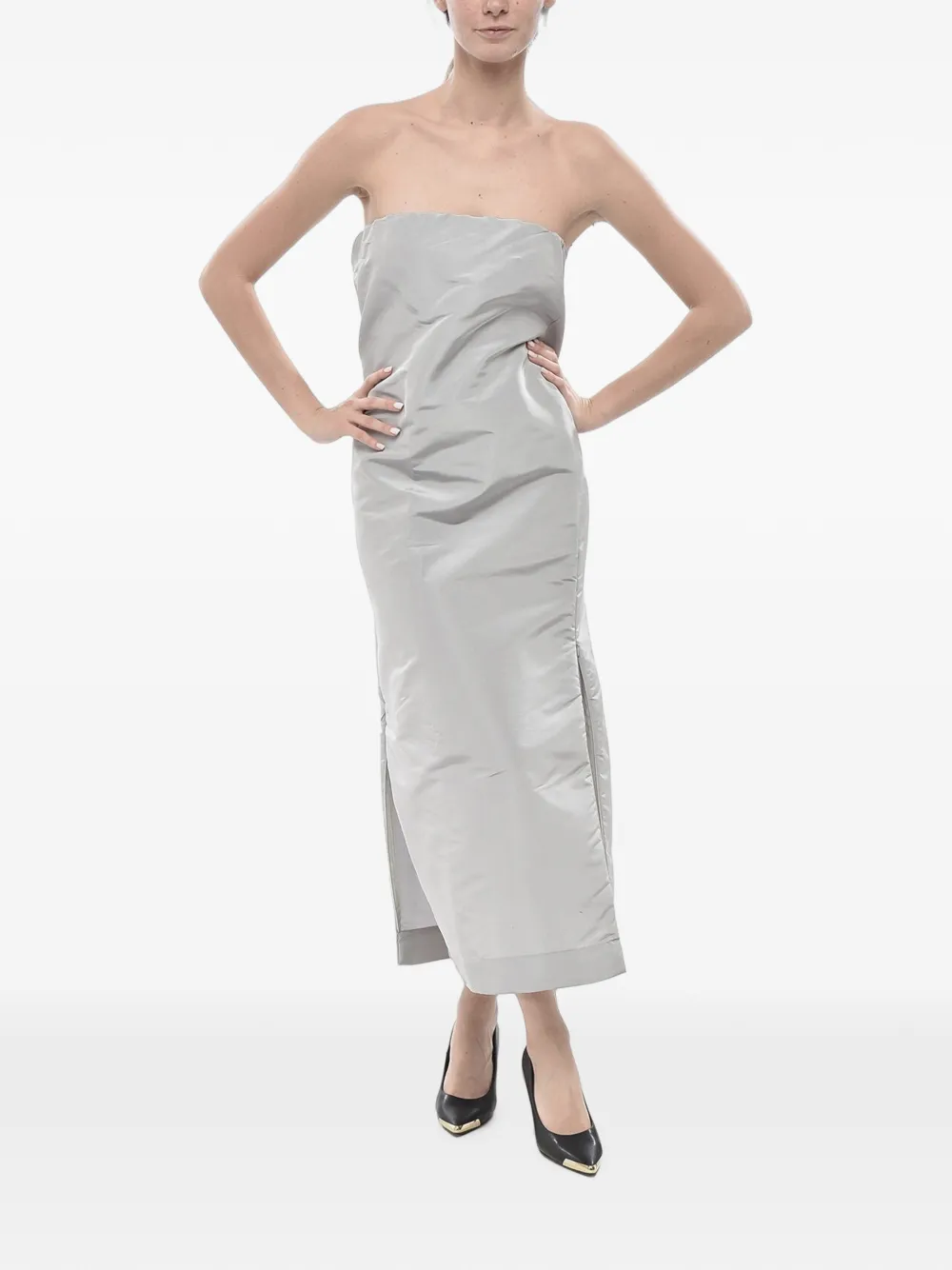 SUPER BLOND silk-organza strapless midi dress