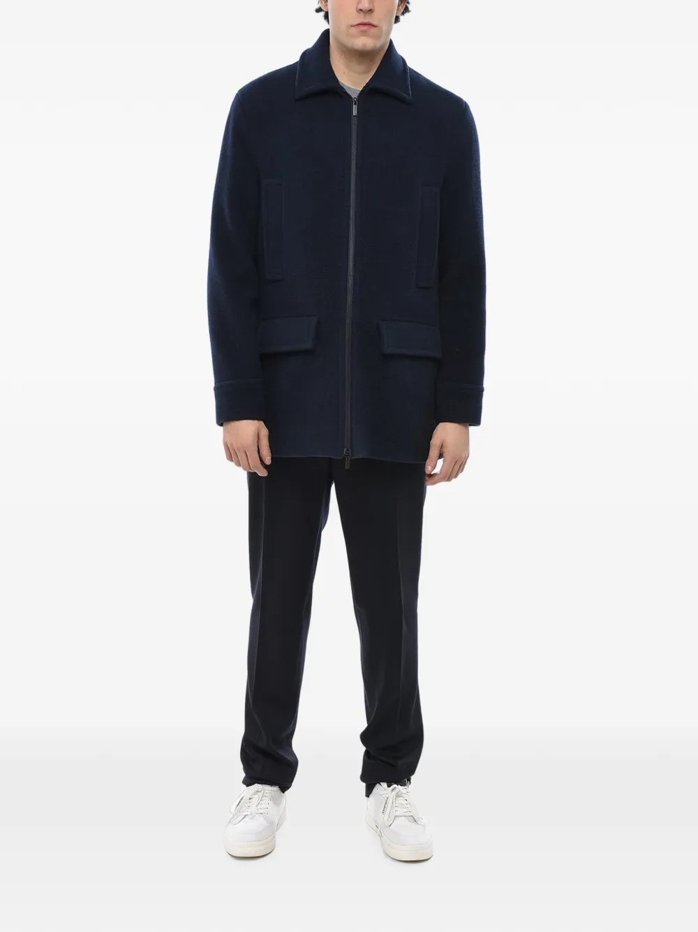 Corneliani zip-up four-pocket coat Blauw