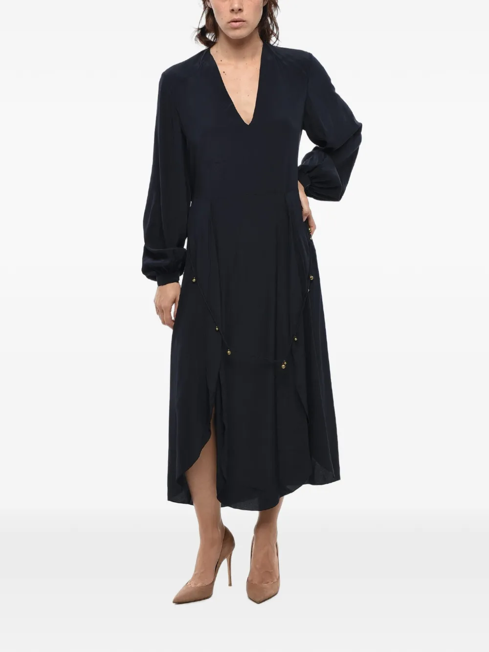 Stella McCartney maxi silk crepe-de-chine dress with long sleeves - Schwarz