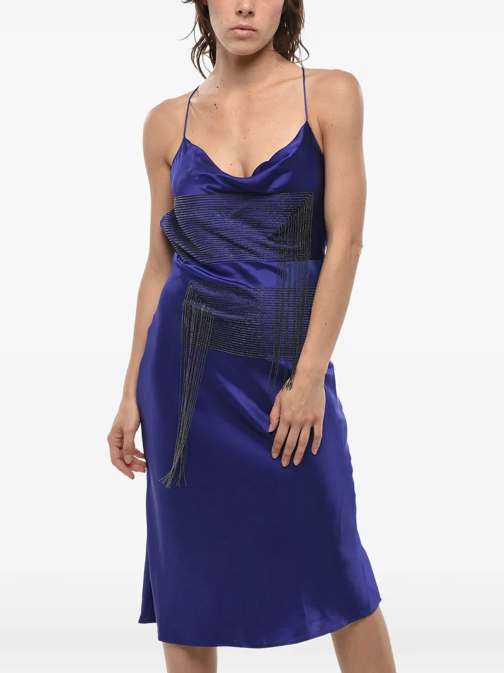 Stella McCartney chain-embellished satin slip dress - Blau