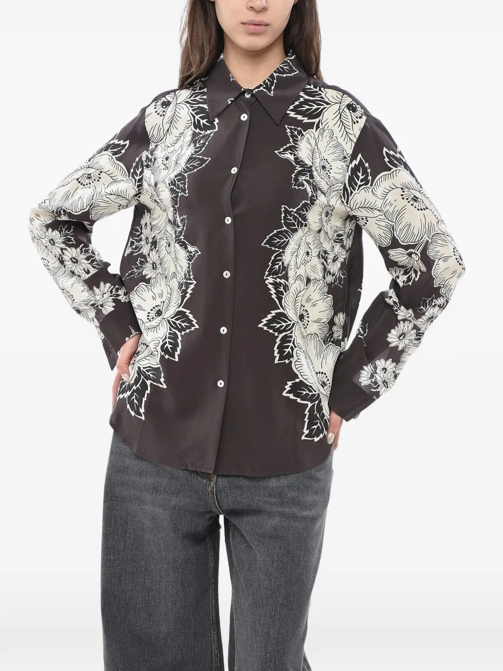 P.A.R.O.S.H. floral-print asymmetric shirt - Braun