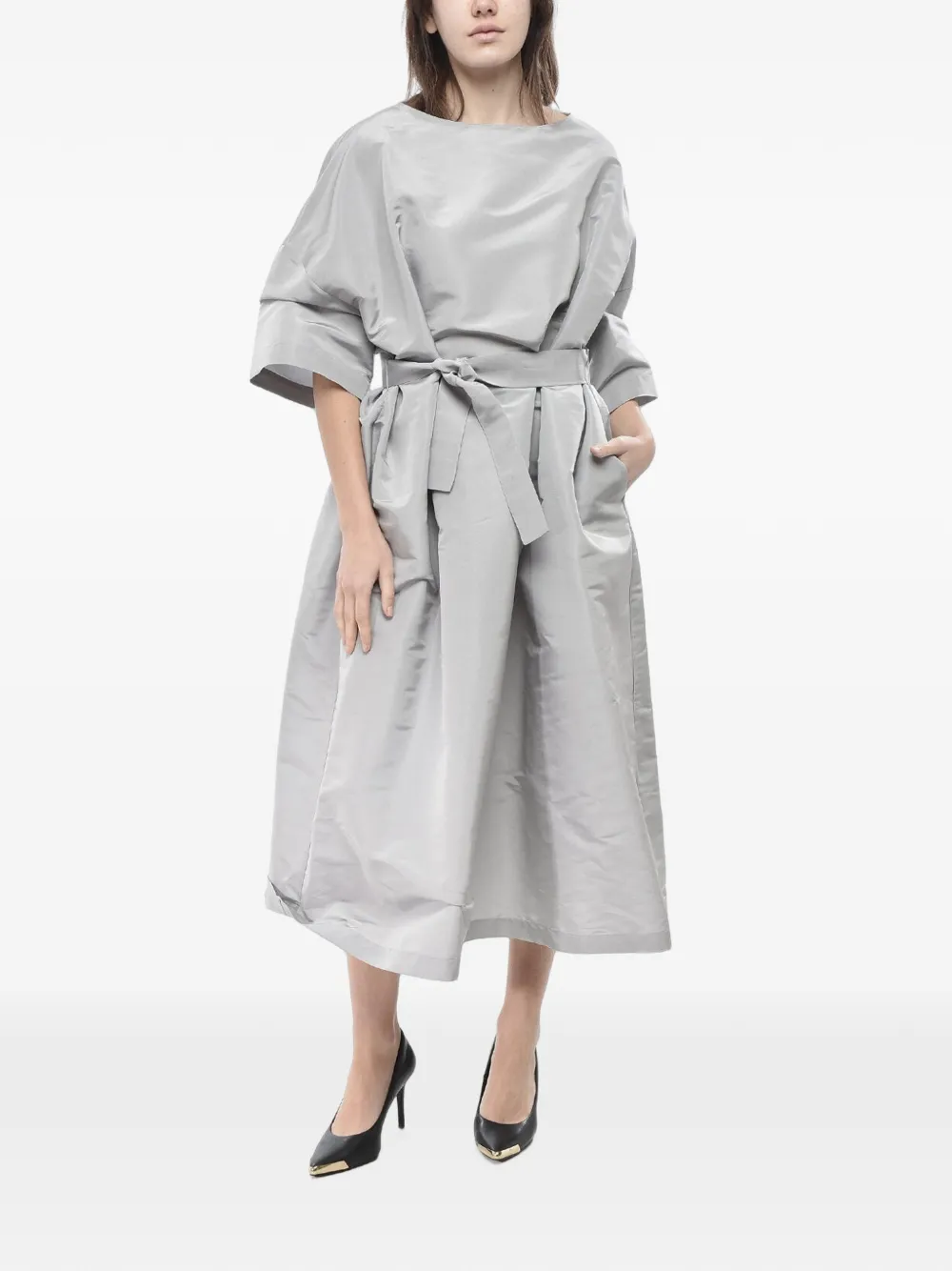 SUPER BLOND belted silk-organza midi dress