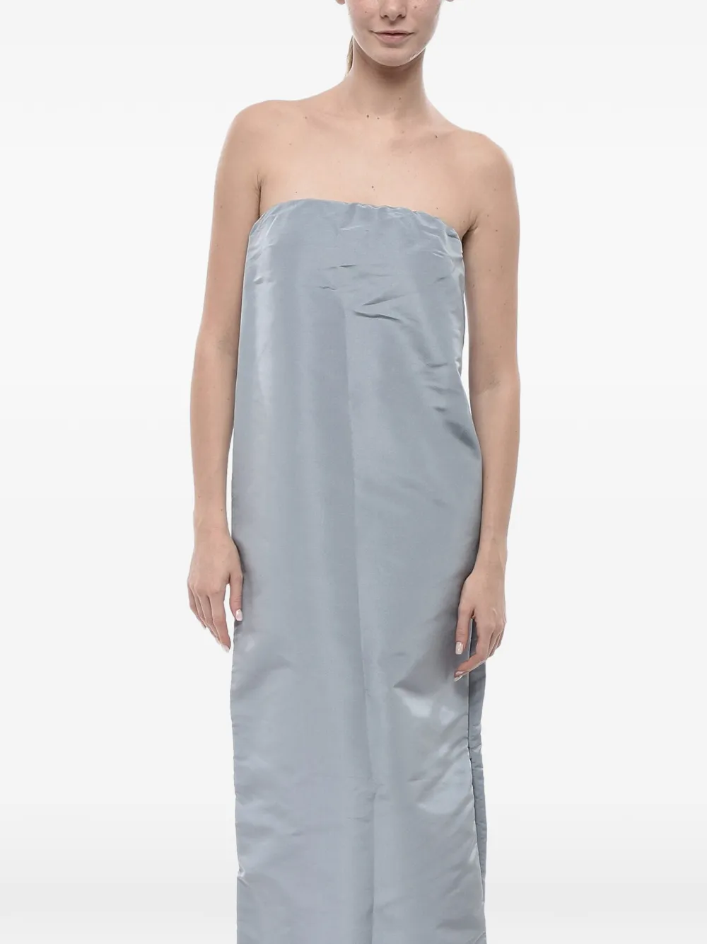 SUPER BLOND strapless side-slit midi dress