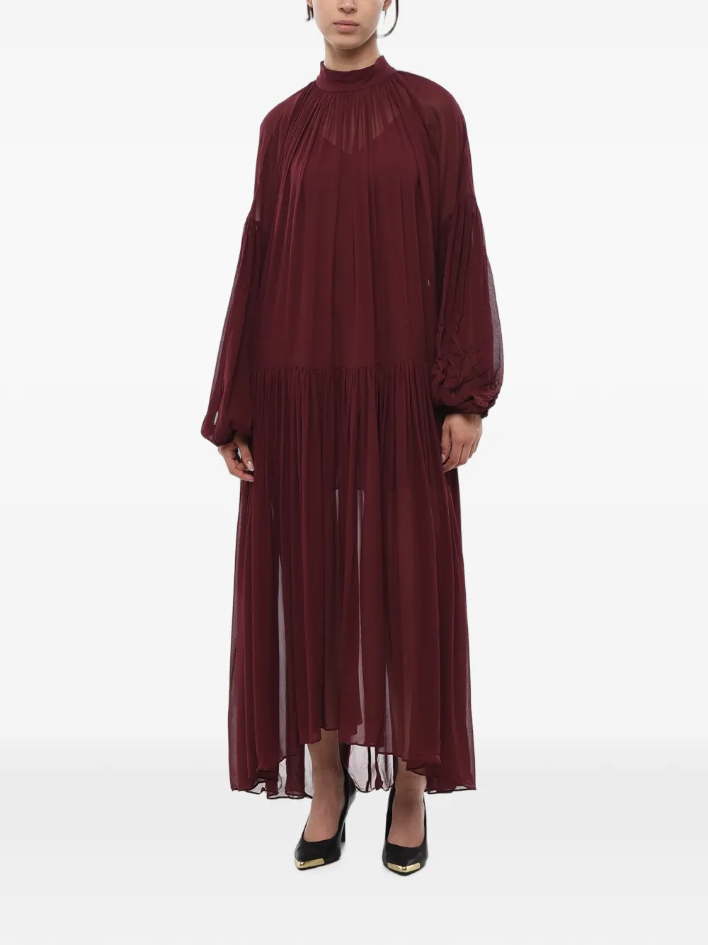 Stella McCartney Tiffany flared dress sheer with slip - Rot