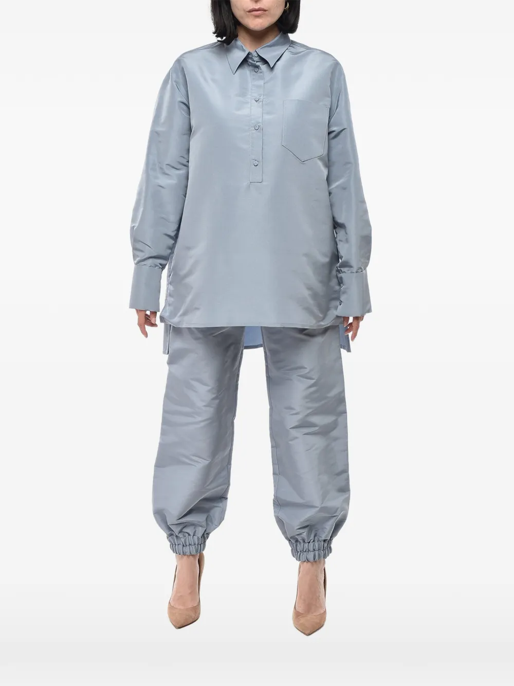 SUPER BLOND oversized silk-organza blouse Blauw