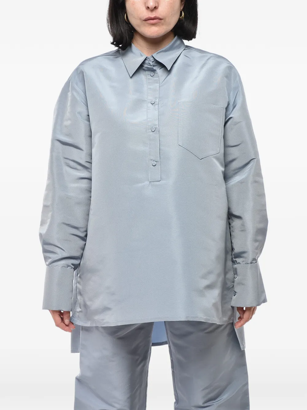 SUPER BLOND oversized silk-organza blouse Blauw