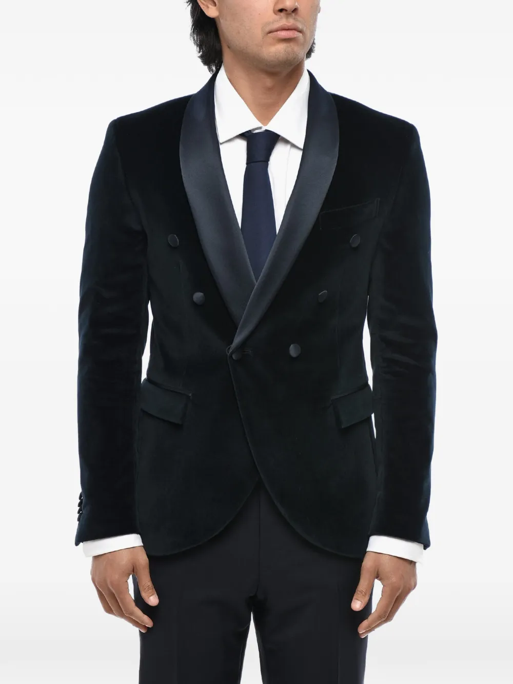 Corneliani double-breasted velvet blazer - Blau