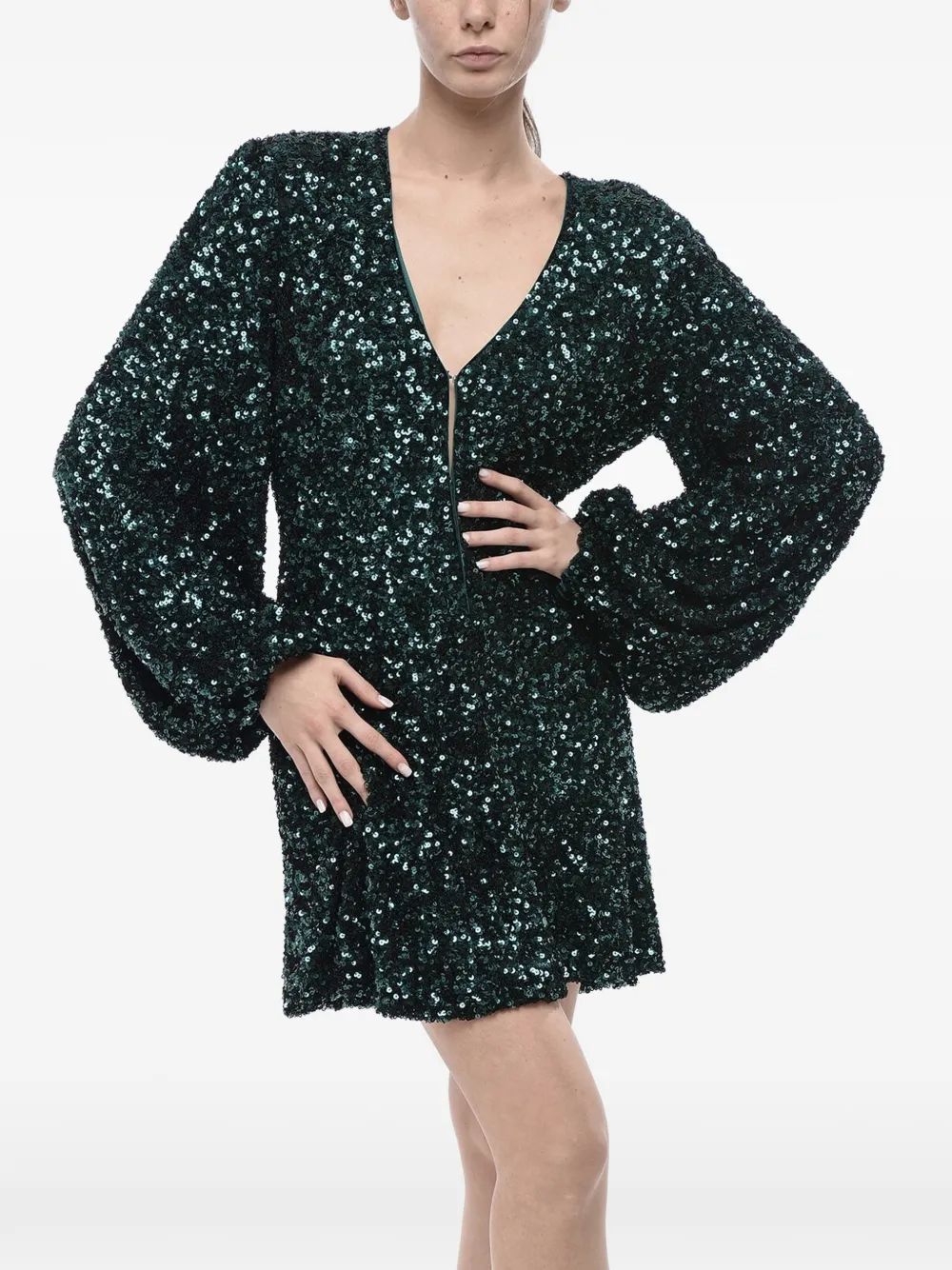 ROTATE BIRGER CHRISTENSEN sequinned balloon-sleeve dress - Grün