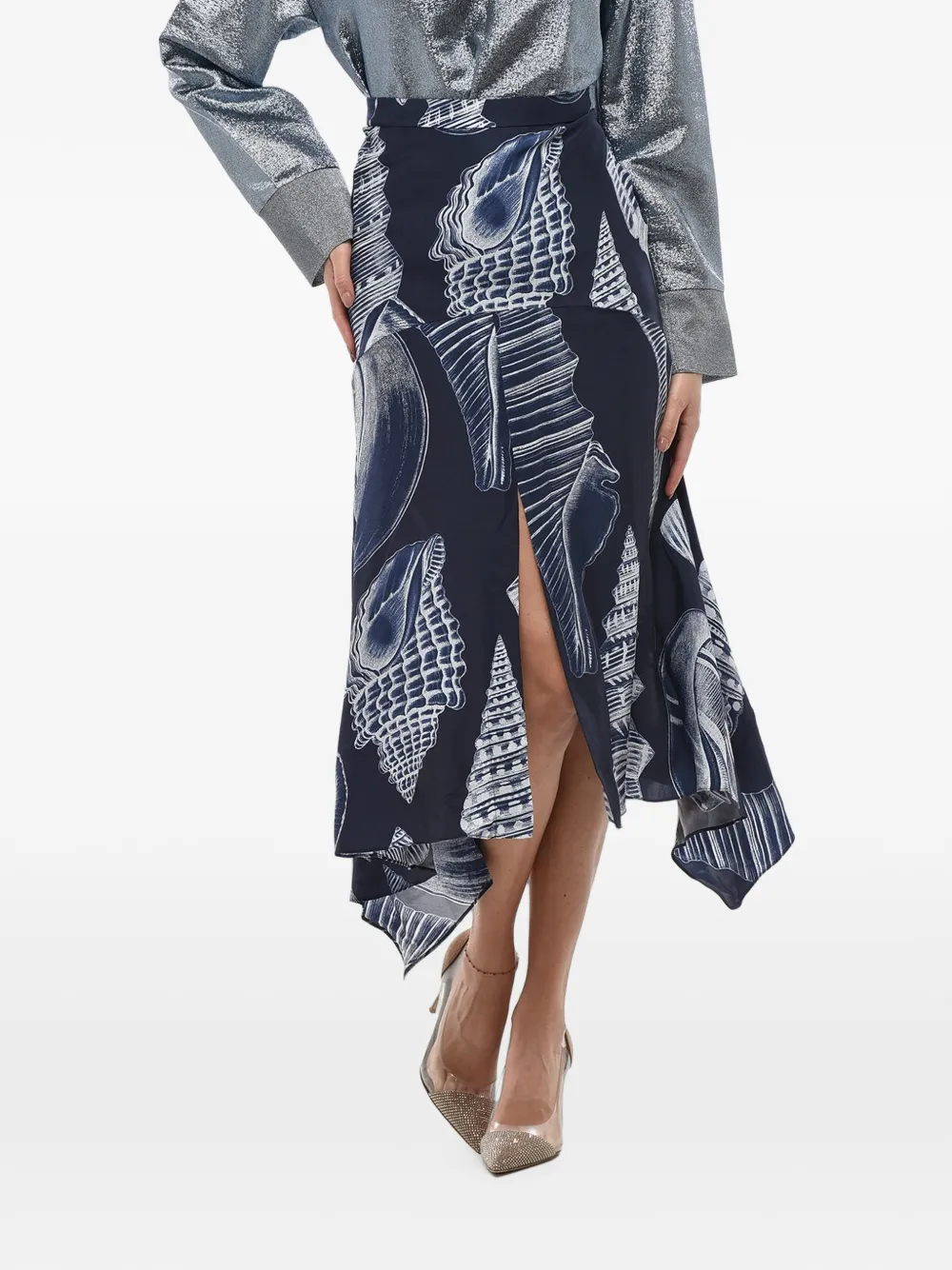Stella McCartney Ariah patterned satin midi skirt - ブルー