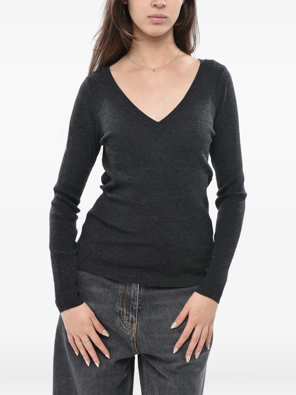 P.A.R.O.S.H. ribbed-knit V-neck sweater - Grau