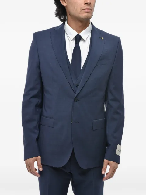 Corneliani logo-patch three-piece wool suit