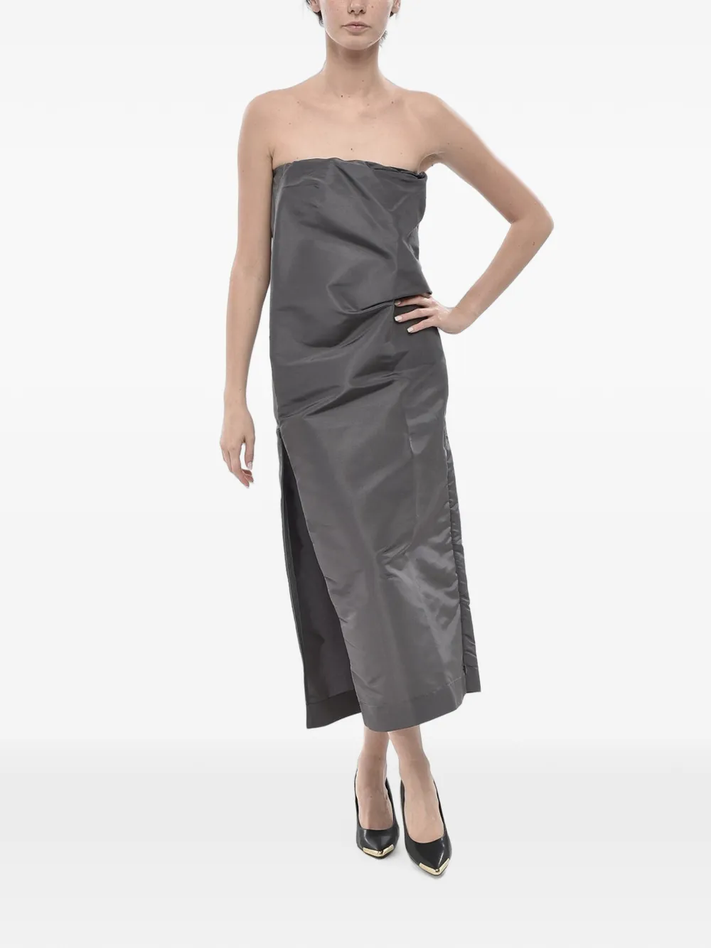 SUPER BLOND strapless silk midi dress