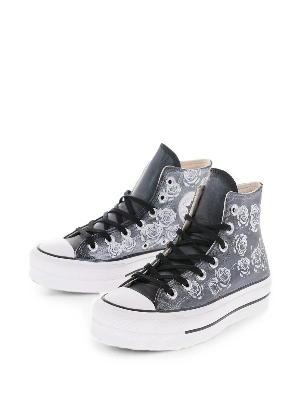 Converse ALL STAR CHUCK TAYLOR floral patterned leather high top sneakers with platform Grijs