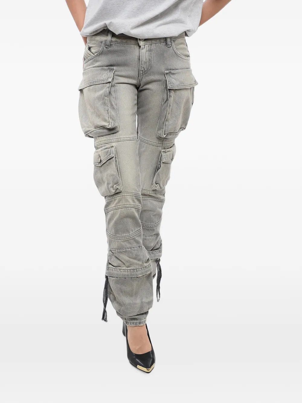 Attico Low-rise Denim Cargo Pants In Gray